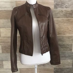 Brown Faux Leather Moto Jacket
